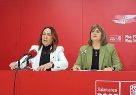 Rosa Rubio y María García, en rueda de prensa.