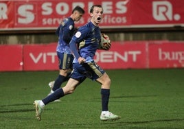 Pablo García, tras marcar el segundo tanto en el Reino de León ante la Cultural y Deportiva Leonesa.