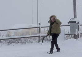 Una mujer camina en una calle repleta de nieve en una imagen de archivo.