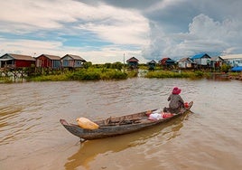 Pescador en el Lago Tonle Sap, provincia de Siem Reap, Camboya.