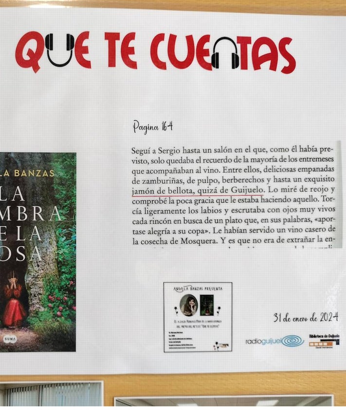 Imagen secundaria 2 - Capturas del mural de la biblioteca donde aparecen las publicaciones alusivas al jamón de Guijuelo.