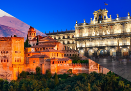 Alhambra de Granada y Plaza Mayor de Salamanca.