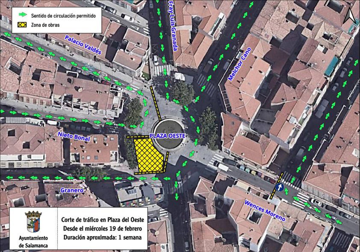 Mapa de los cortes de tráfico desde este miércoles en la plaza del Oeste.