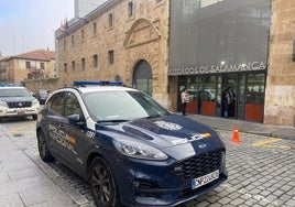 Una dotación de la Policía Nacional y de la Guardia Civil, en los Juzgados de Colón.