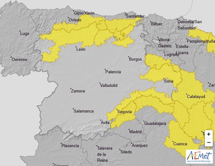 La AEMET pone este jueves en aviso por nieve a estas cinco provincias de Castilla y León