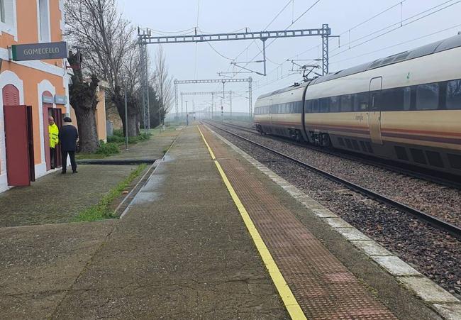 El tren parado en la Estación de Gomecello a las 10:00 horas de esta mañana.