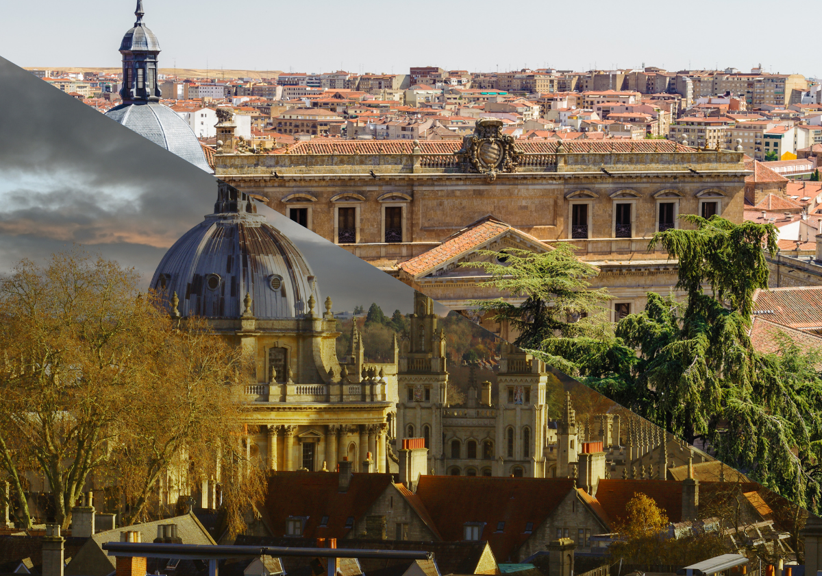 Abajo, Radcliffe Camera, en Óxford. Arriba, el palacio de Anaya, en Salamanca.