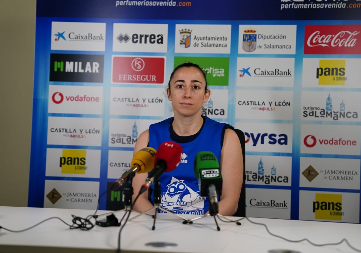 Silvia Domínguez, durante su intervención en el 'Media Day' en Würzburg.