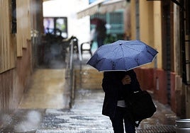 Una persona se protege de la lluvia.