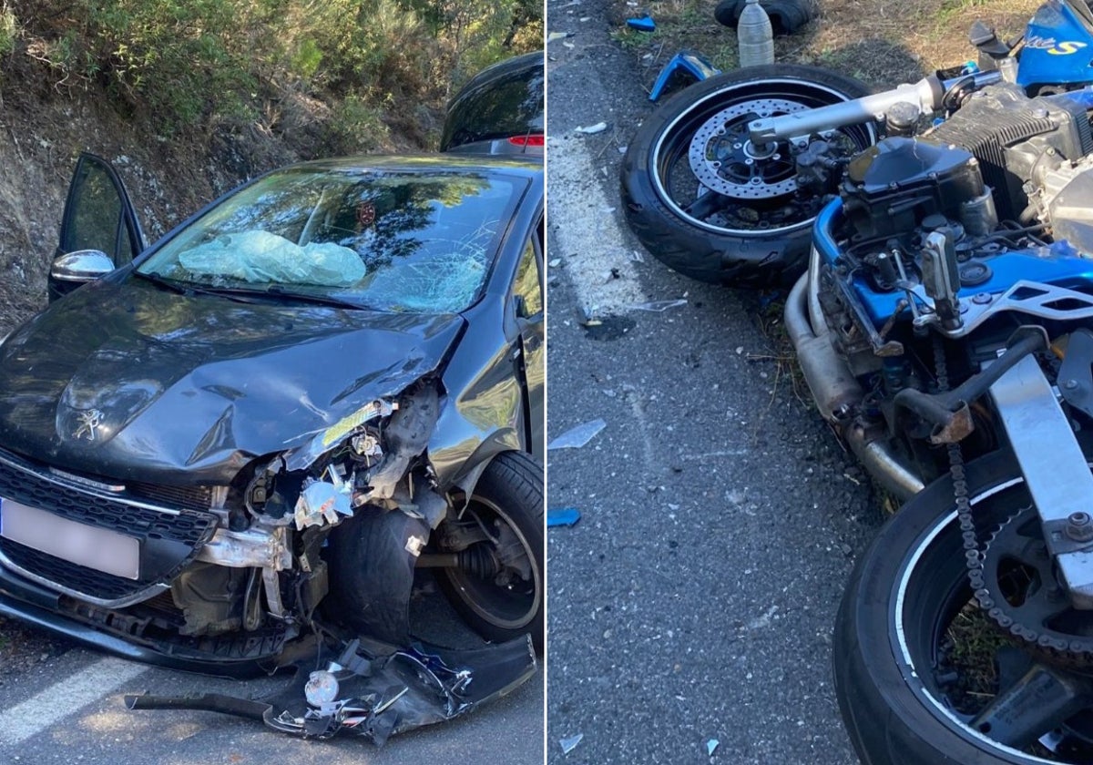 Imágenes de los vehículos tras la brutal colisión en Herguijuela de la Sierra.