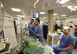 Alberto Álvarez Delgado, durante una demostración de técnicas de sutura endoscópica.