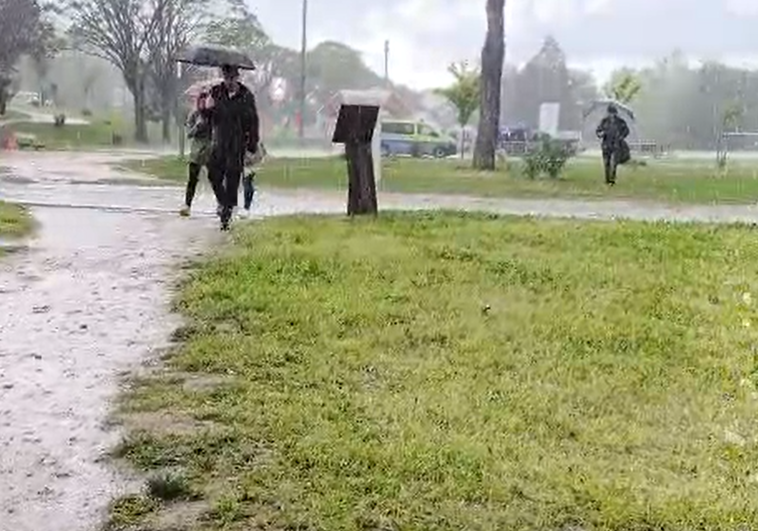 Imagen de varias personas resguardándose de las lluvias.