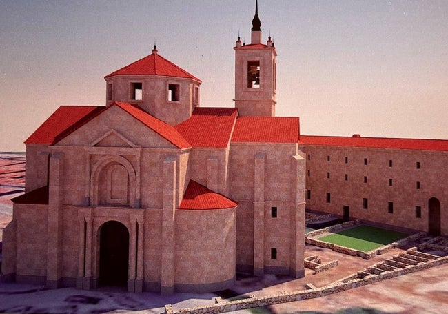 Recreación del convento de San Agustín y la iglesia de San Pedro, destruidas en 1812.