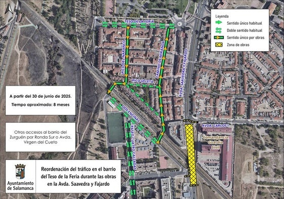 Reordenación del tráfico en El Teso de la Feria por las obras en el puente de Saavedra y Fajardo.