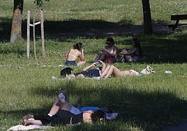 Grupos de jóvenes toman el sol en zonas verdes de la ciudad.