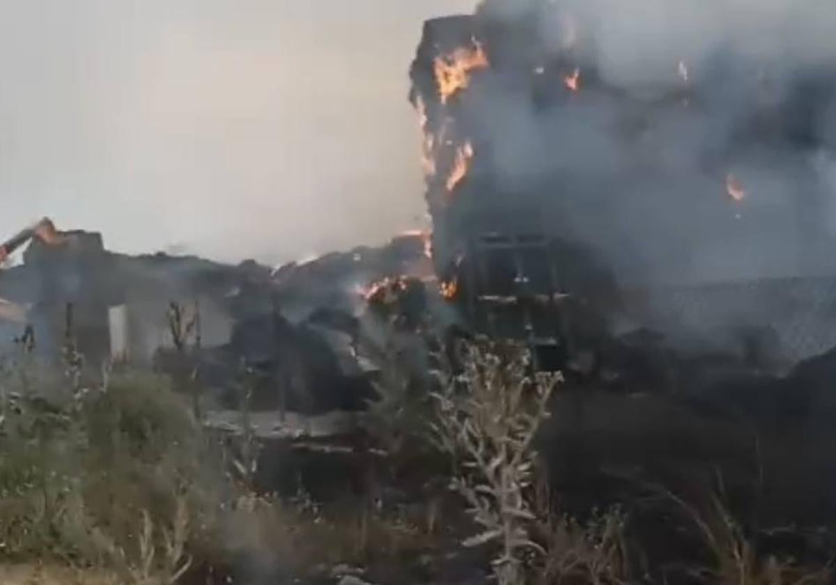 Imagen del fuego declarado en la granja.