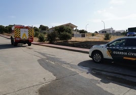 Los Bomberos de la Diputación y una dotación de la Guardia Civil junto al solar calcinado en Peñasolana.