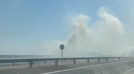 Vídeo de la columna de humo generada por el incendio junto a la A-66 este sábado.