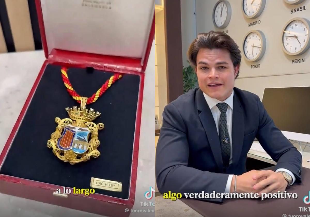 Capturas del vídeo viral publicado en TikTok por la empresa que ha comprado la Medalla de Oro de Salamanca.