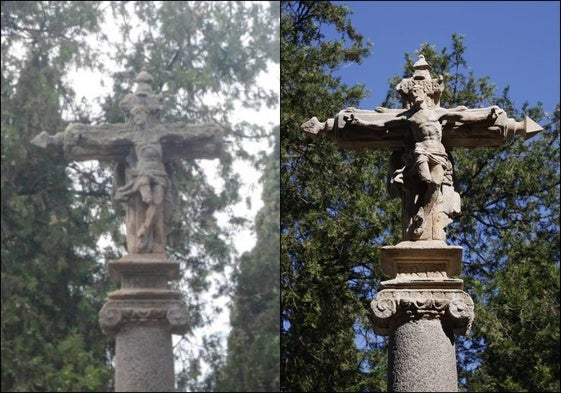 Antes y después de la intervención del Crucero de San Cebrián, del siglo XVI.