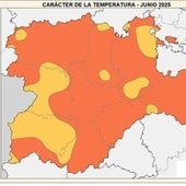 Mapa elaborado por la Aemet sobre el balance de la termperatura registrada en junio en CyL.