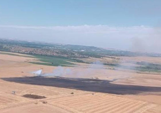 Imagen de la superficie que se ha quemado debido al fuego que se ha declarado en la localidad este viernes.