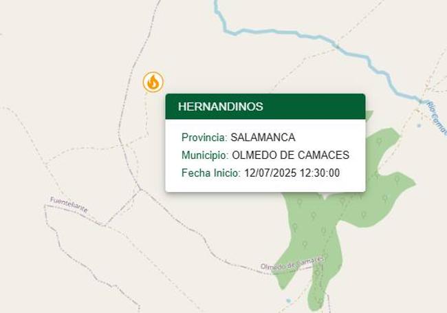 Lugar del incendio según el mapa proporcionado por los servicios de la Junta.