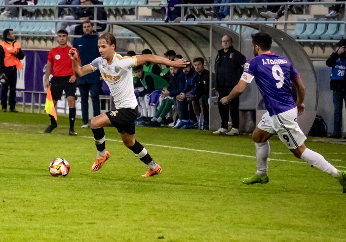 Poveda, en un partido entre el Salamanca UDS y el CF Palencia en La Nueva Balastera.