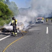 Imagen del vehículo calcinado en la A-6.