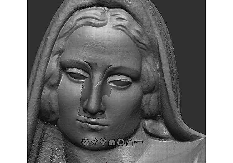 Recreación 3D de la escultura con la nueva nariz.