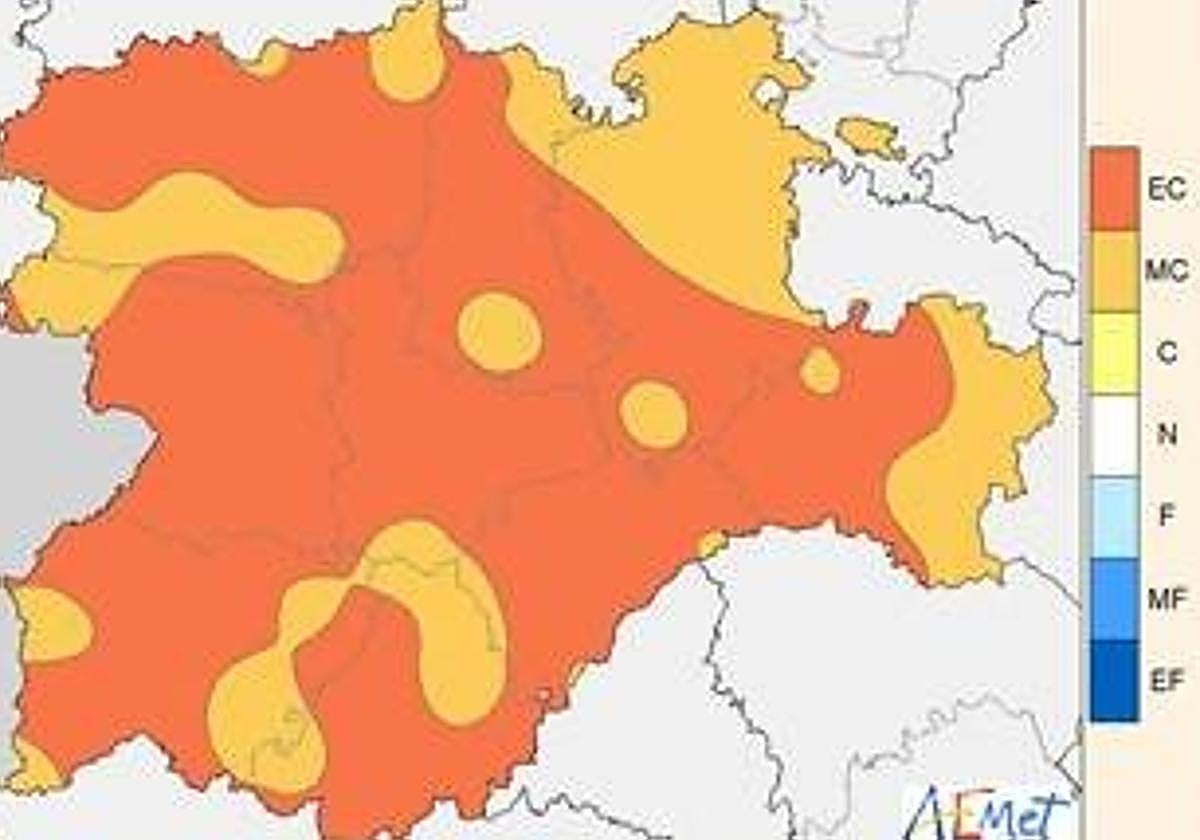 Mapa elaborado por la Aemet sobre el balance climatológico del mes de agosto en Castilla y León