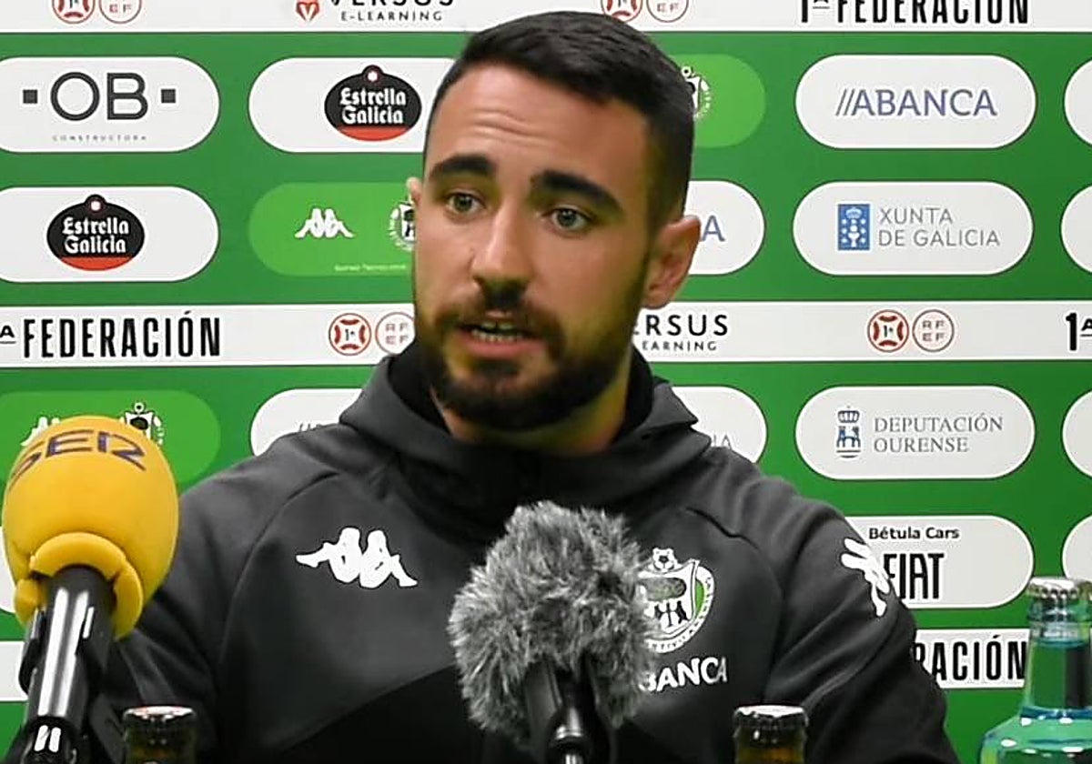 Jesús Arribas, entrenador del Arenteiro, durante la rueda de prensa previa al choque ante Unionistas.