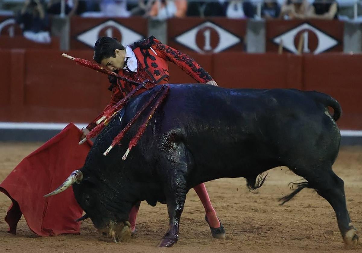 Derechazo de Marco Pérez a Volador, el sexto de García Jiménez, al que le cortó las dos orejas.