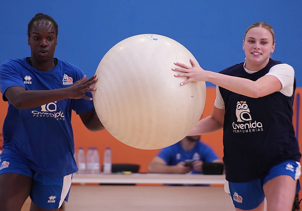 Djaldi-Tabdi y Erikstrup, durante un ejercicio en el entrenamiento de ayer.