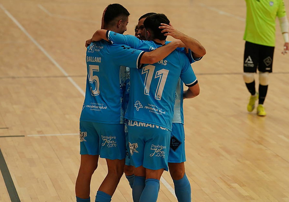 El FS Salamanca celebra un tanto en la pasada jornada de Liga.