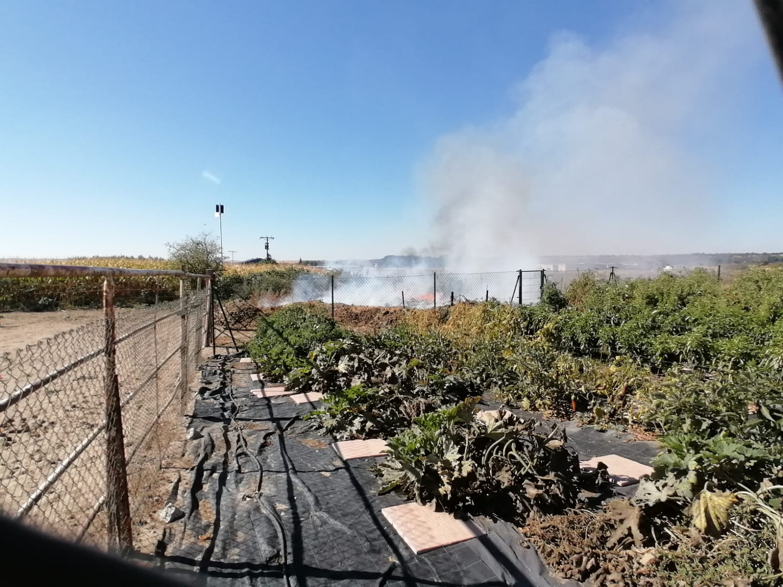 Un fuego en un montón de estiércol en El Juncal de Villamayor amenaza con extenderse al campo