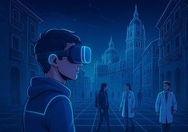 Una imagen creada con ChatGPT en la que se puede apreciar un entorno virtual en el que destaca una imitación de la Catedral Nueva al fondo.