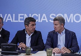 El presidente de la Generalitat Valenciana y del PPCV, Carlos Mazón, y el presidente del Partido Popular, Alberto Núñez Feijóo.