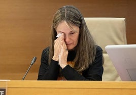 La Presidenta Associació Víctimes Mortals DANA 29-O, Rosa María Álvarez, llora durante una comparecencia en el Congreso de los Diputado.