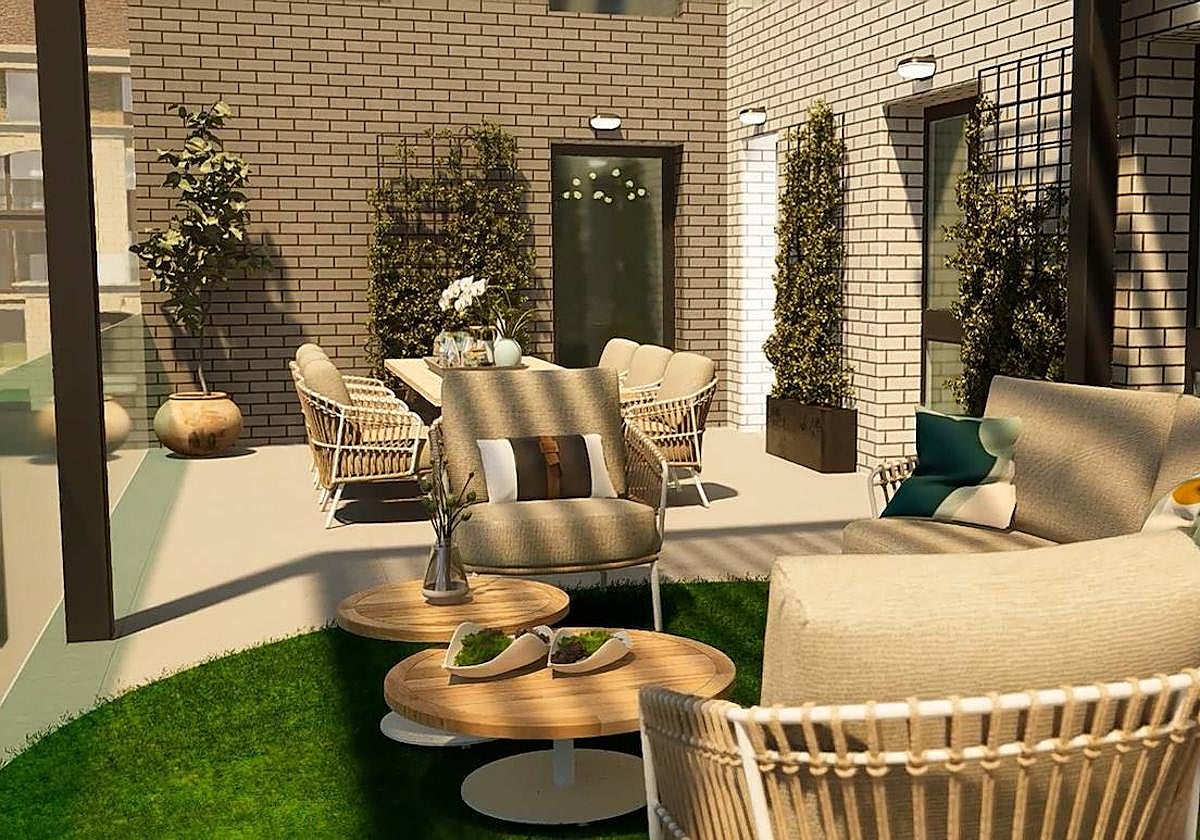 Imagen modelo del espacio exterior de una de las viviendas.