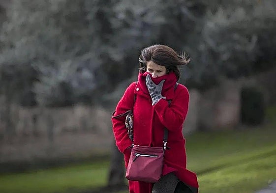 Una mujer se protege del frío.