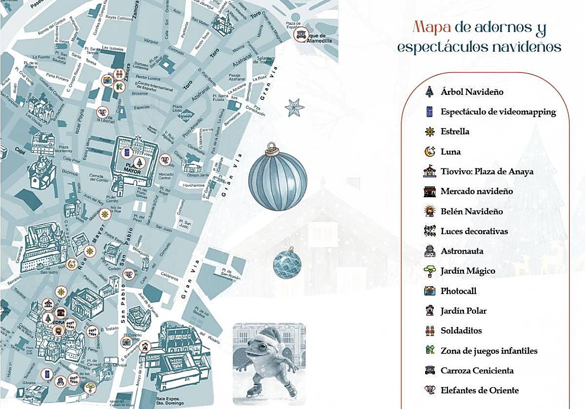 Mapa con las ubicaciones de los adornos y espectáculos navideños.