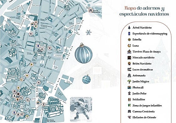 Mapa con las ubicaciones de los adornos y espectáculos navideños.