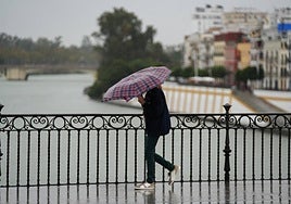 Una mujer pasea bajo la lluvia