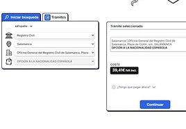 Captura de una web que ofrece cita previa en el Registro Civil de Salamanca por 39,41 euros.