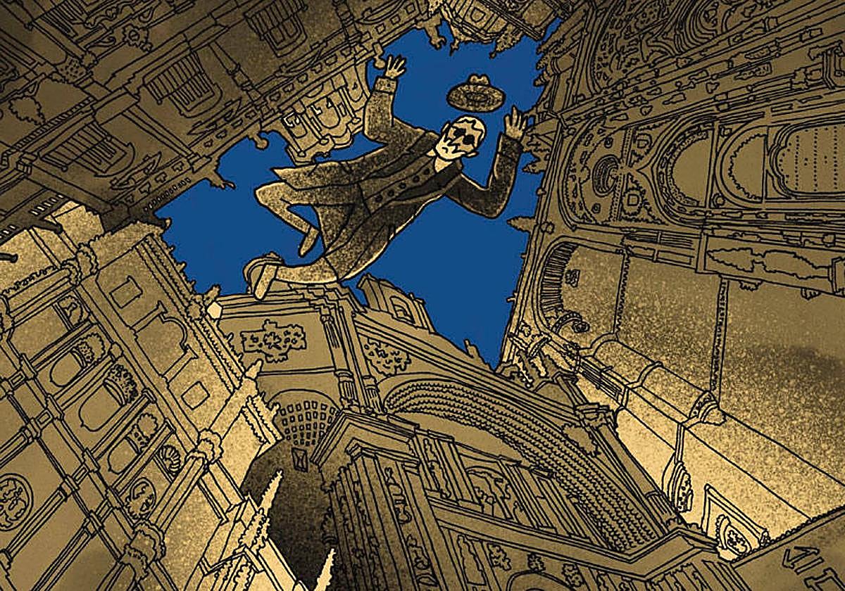 El color dorado de la piedra de Salamanca preside las páginas del comic.