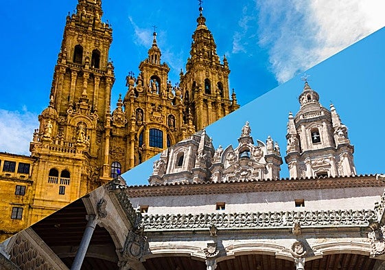 Catedral de Santiago y la Clerecía vista desde el patio de la Casa de las Conchas.