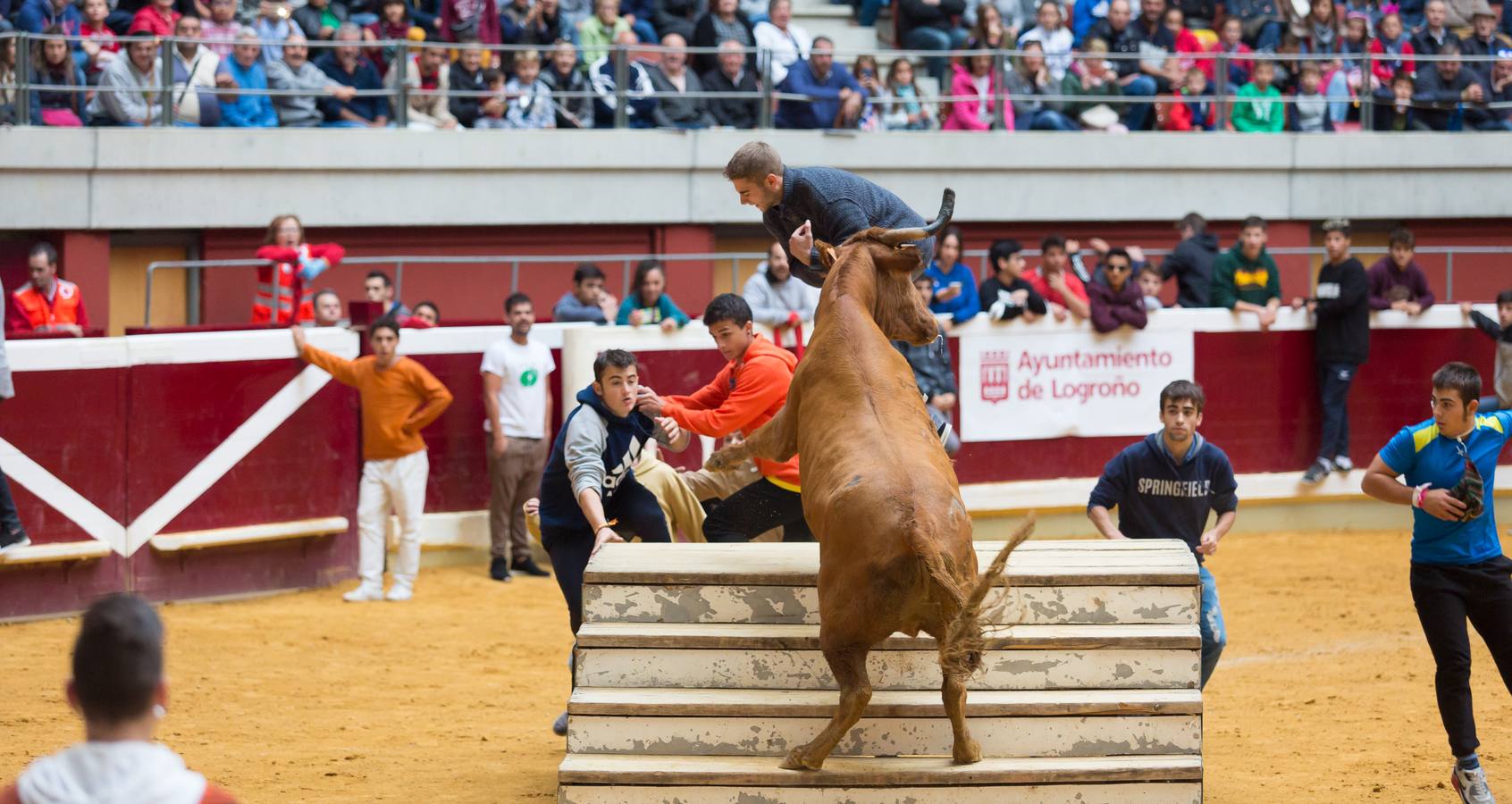 Los asistentes a las vaquillas disfrutaron de lo lindo con las vaquillas saltarinas de José Arriazu. También hubo exhibición de anillas por los campeones de España.