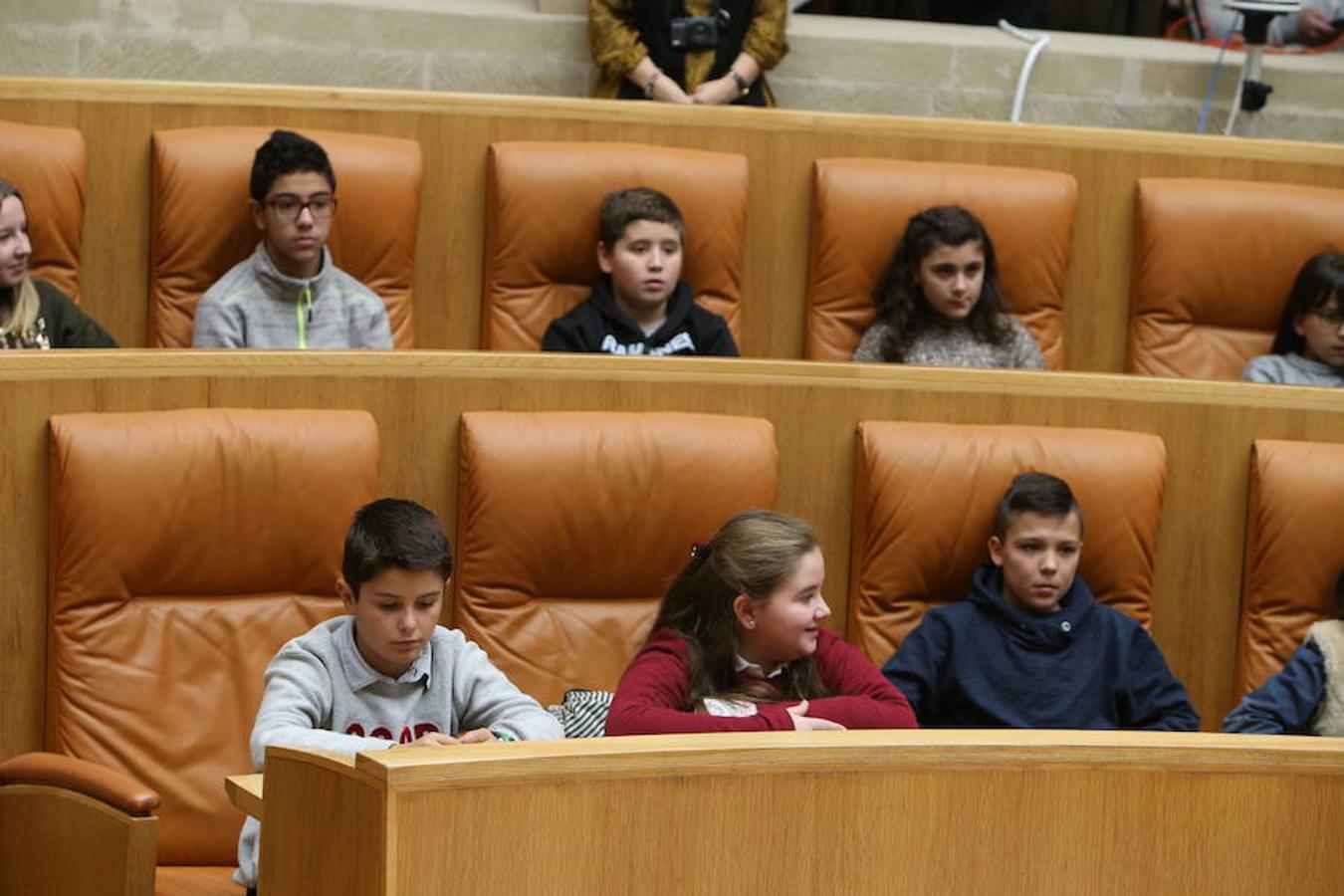 El Día Universal del Niño, organizado por Unicef, se ha celebrado en el Parlamento regional con la participación de un grupo de alumnos del colegio San Fernando de Nájera, quienes han leído los principios de la Convención de los Derechos del Niño