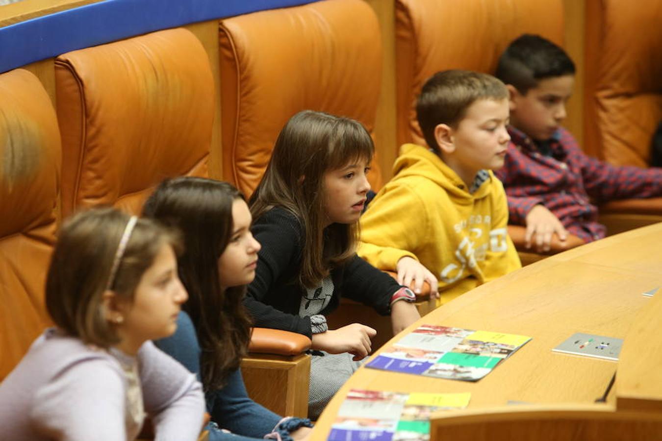 El Día Universal del Niño, organizado por Unicef, se ha celebrado en el Parlamento regional con la participación de un grupo de alumnos del colegio San Fernando de Nájera, quienes han leído los principios de la Convención de los Derechos del Niño